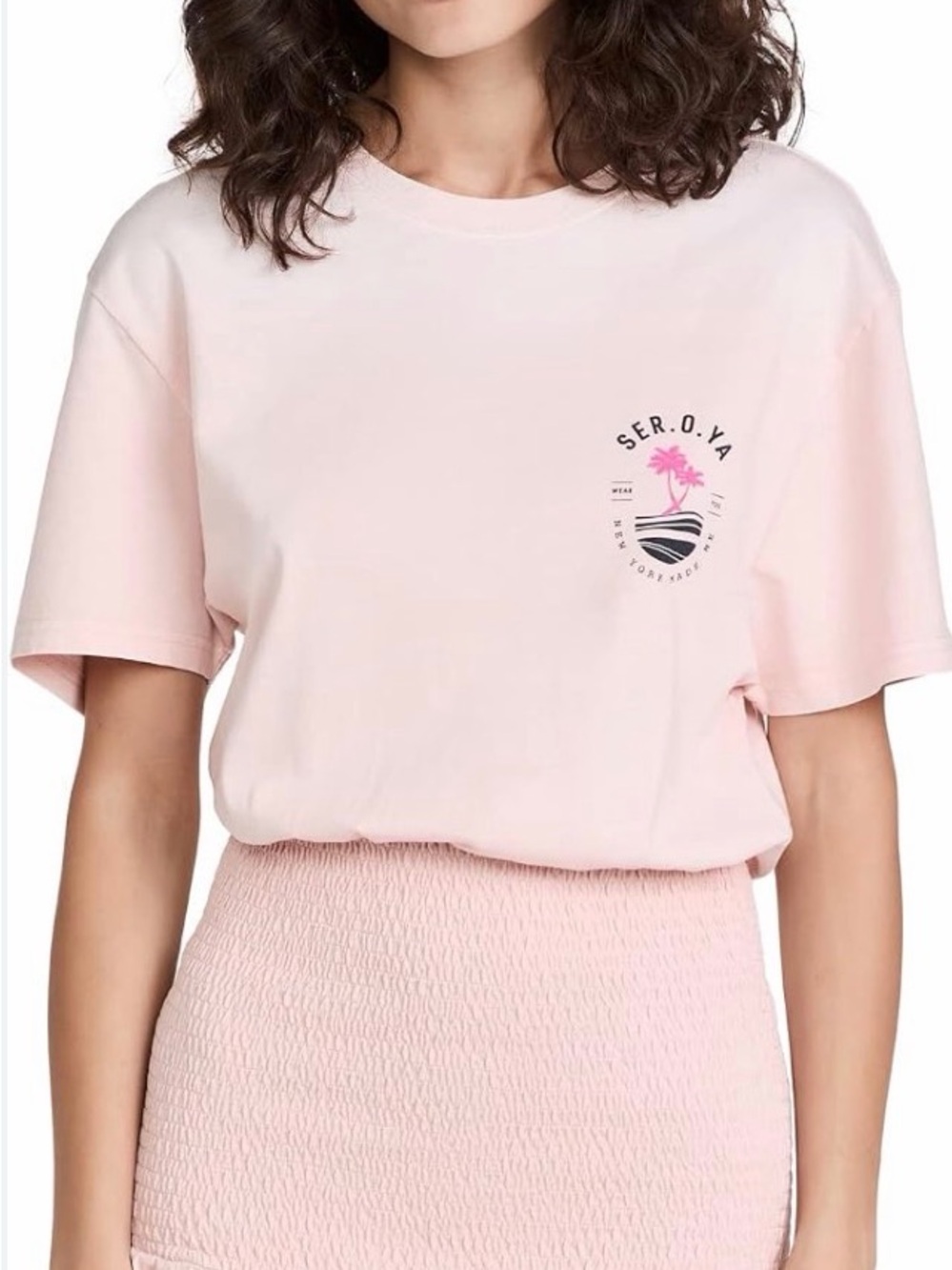 SER.O.YA Miranda Pink Smocked T-Shirt Mini Dress